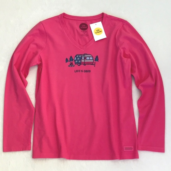 Beautiful "Life Is Good" Camper Pink Long Sleeve Top M - Picture 9 of 9